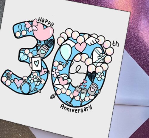 6" 30th Anniversary Doodles Card - Pearl