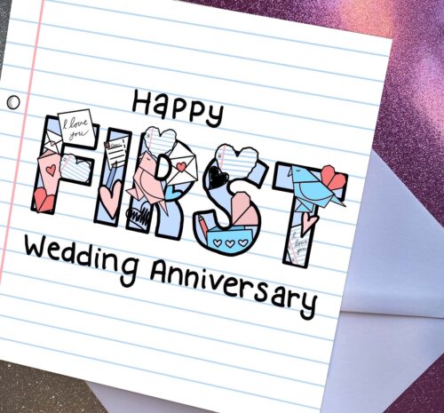 6" First Anniversary Doodles Card - Paper
