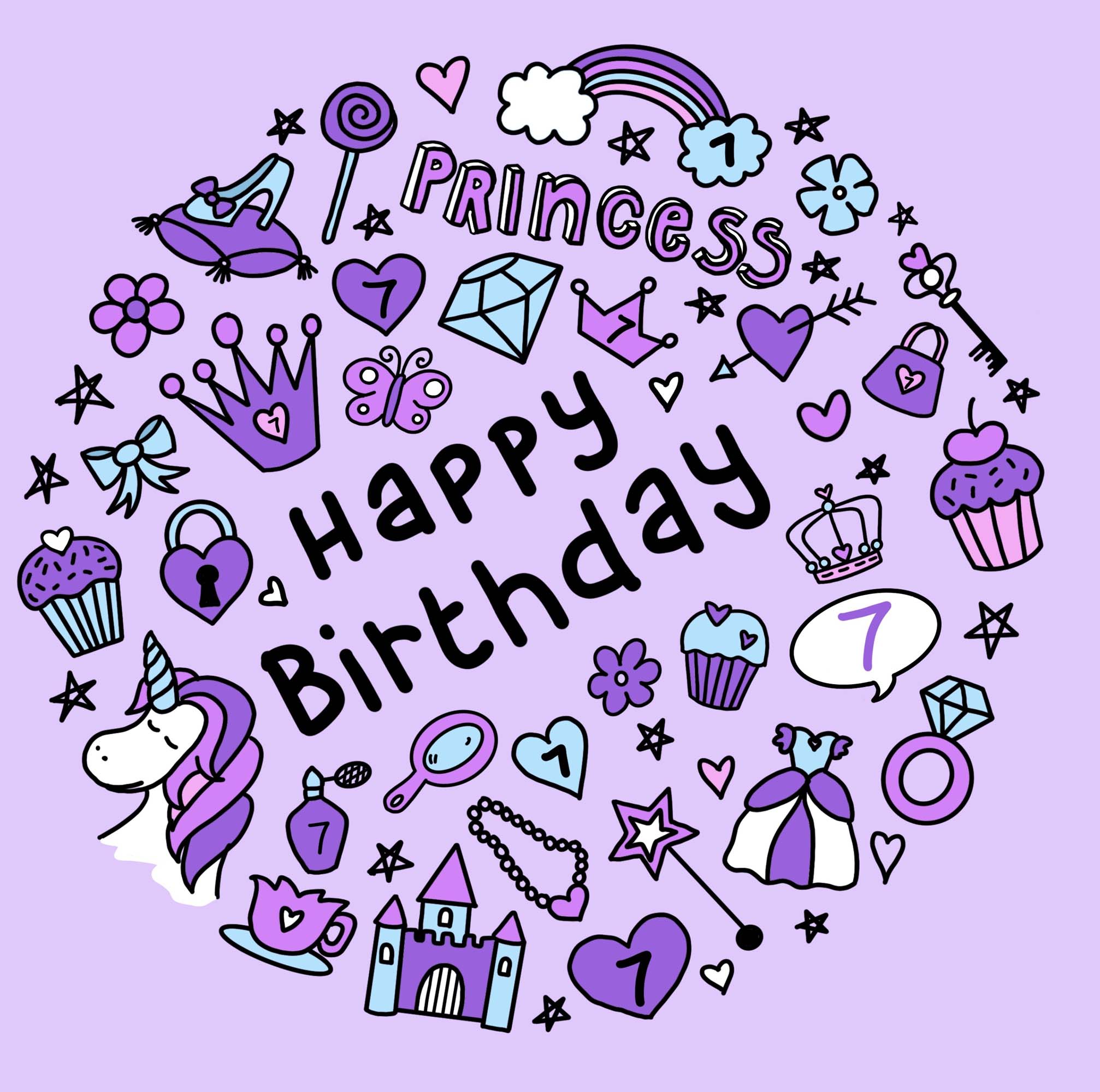7th Birthday Princess Card