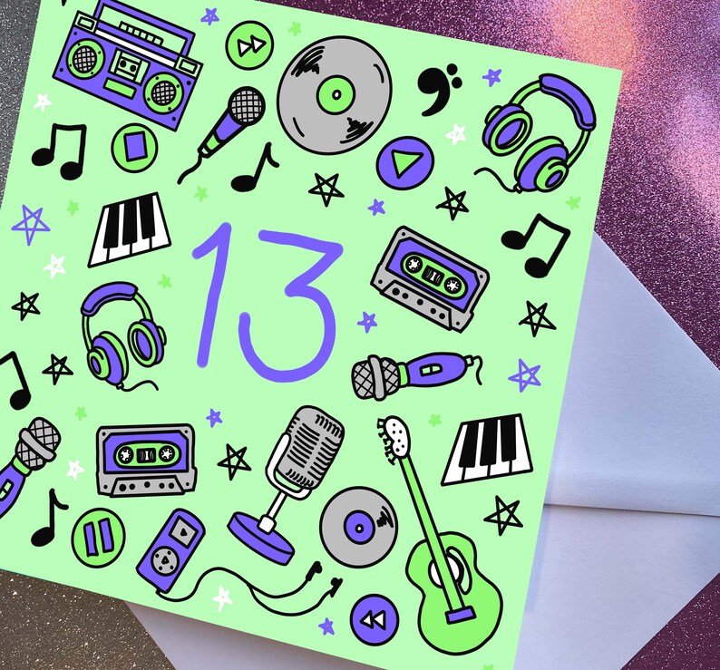 13th Music Birthday Card