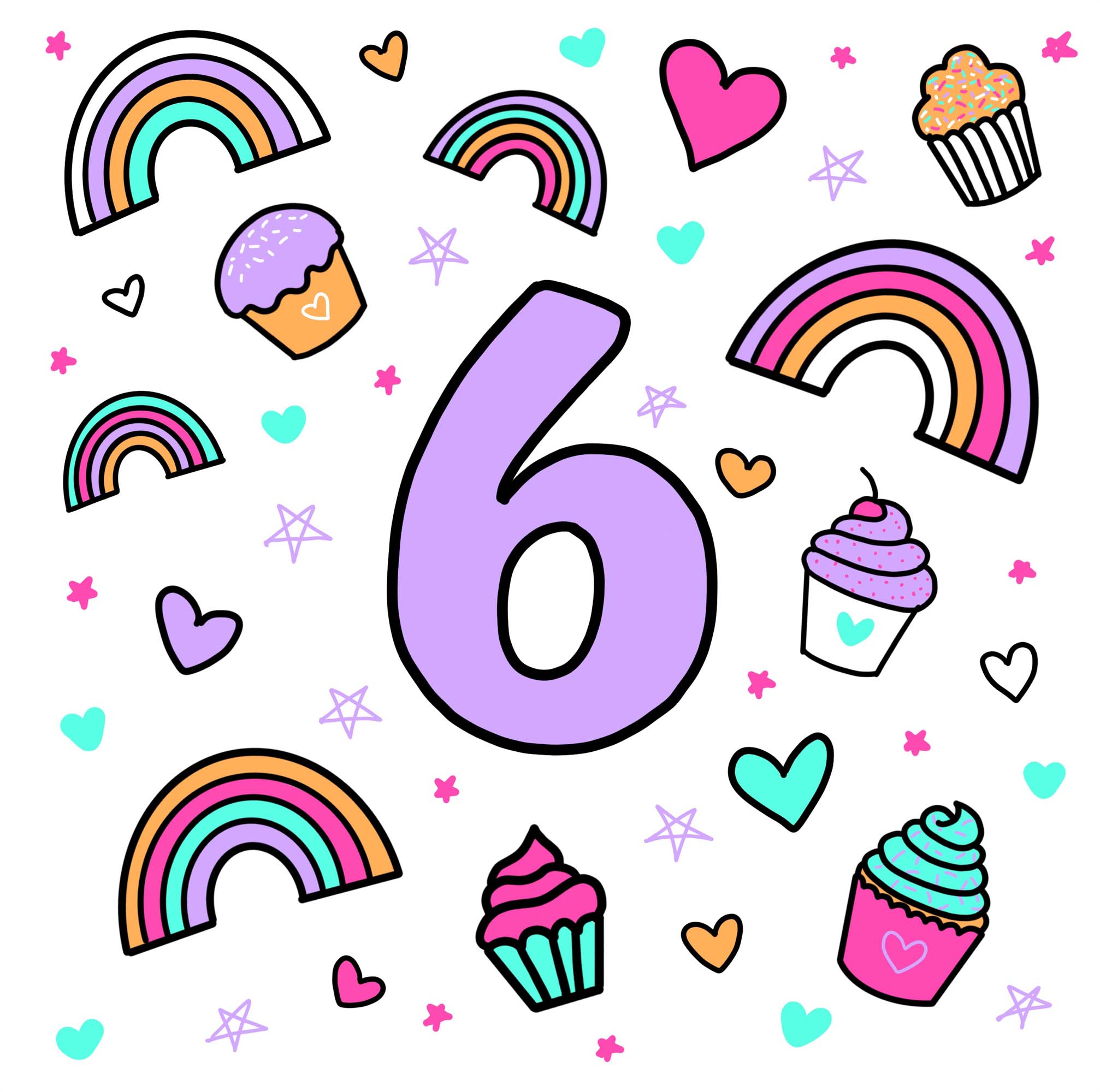 6th Birthday Rainbows Card