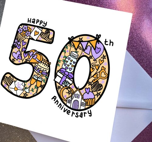 6" 50th Anniversary Doodles Card - Golden