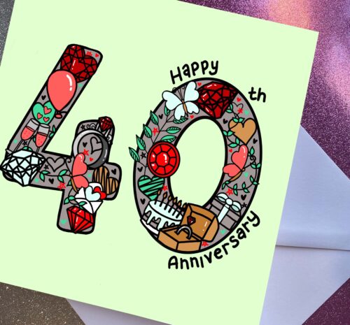 6" 40th Anniversary Doodles Card - Ruby