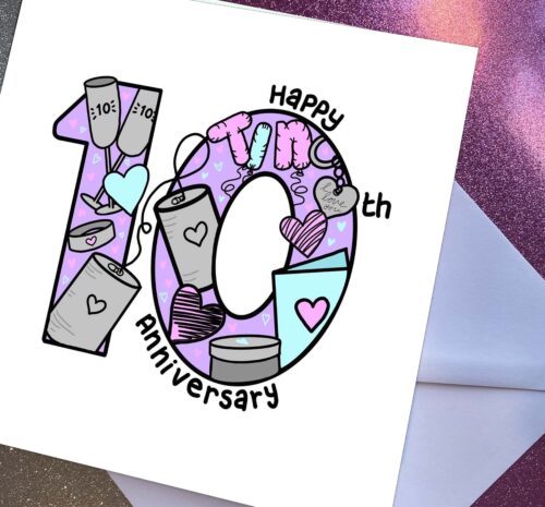 6" 10th Anniversary Doodles Card - Tin