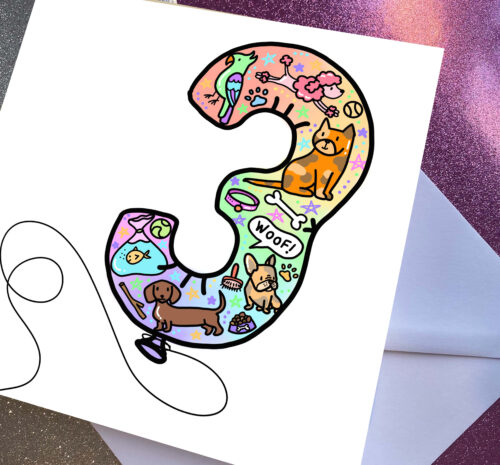 Age 3 pet doodles balloon card